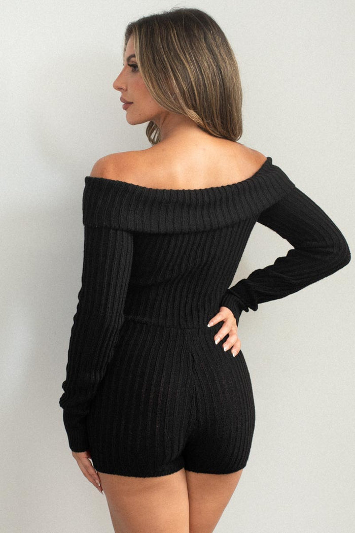 Knitted Off Shoulder Romper - TheOures