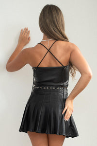 Faux Leather Lace Up Corset Top - TheOures