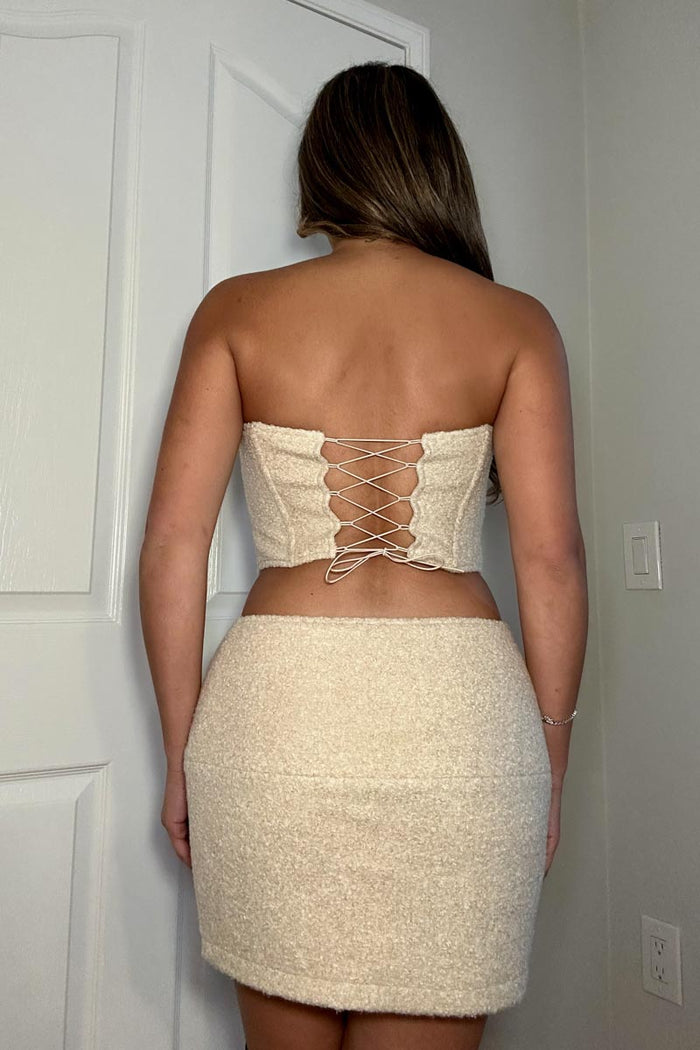 Wool blended Back Lace Up Corset and Mini Skirt Sets - TheOures