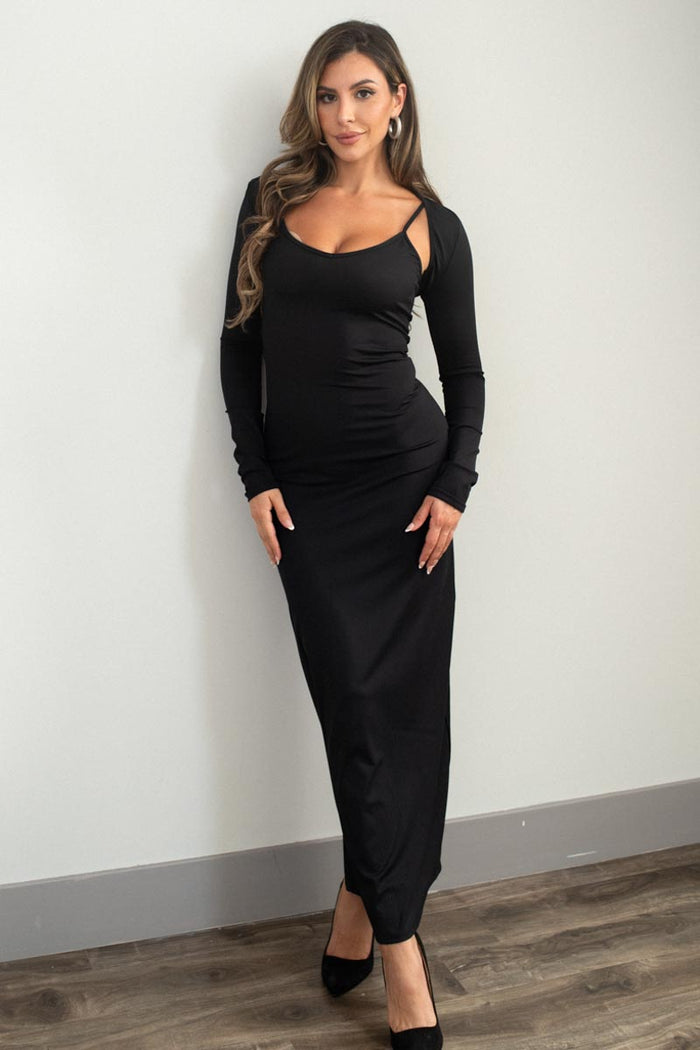 V Neck Maxi Dress with Bolero Sets - TheOures